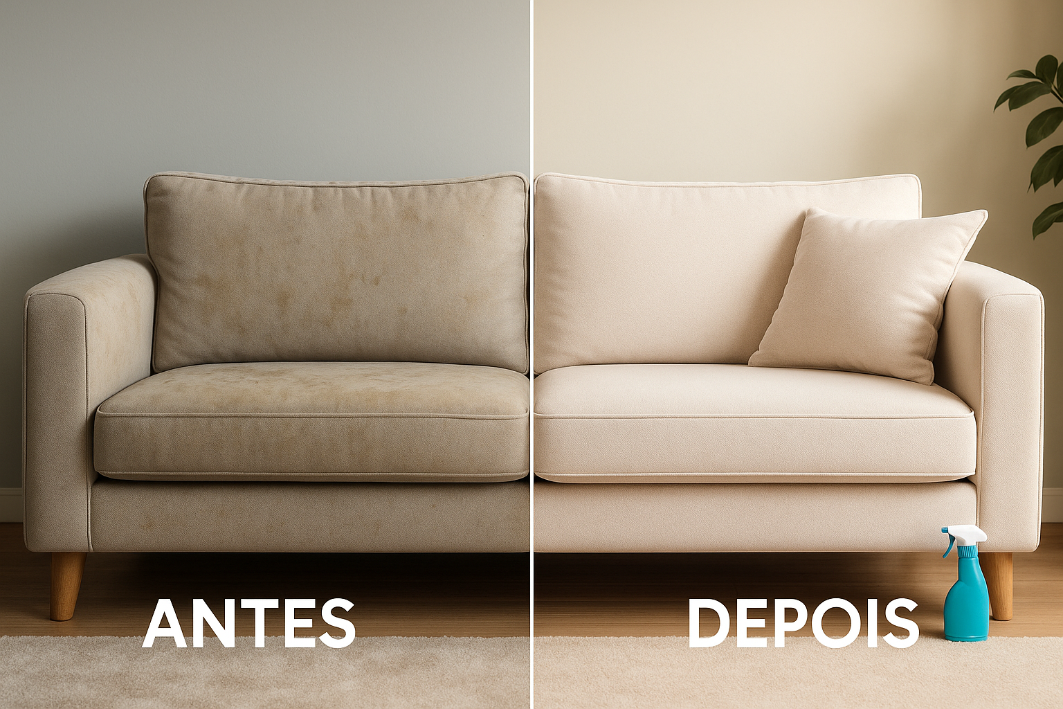 Sofá antes e depois da higienização